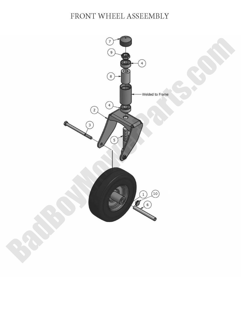 546 - Bad Boy Mower Parts Lookup > 2010 > MZ > Front Wheel Assembly